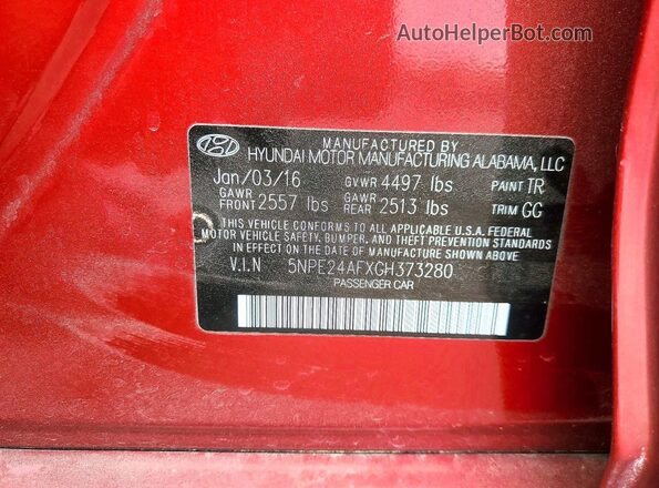 5NPE24AFXGH373280 2016 HYUNDAI SONATA Maroon VIN sticker view