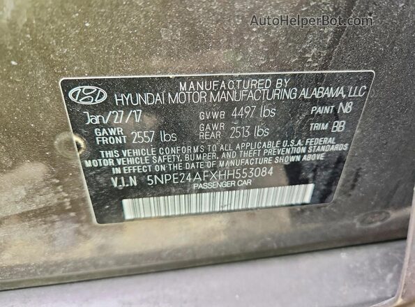 5NPE24AFXHH553084 2017 HYUNDAI SONATA Серый Вид подкапотного пространства