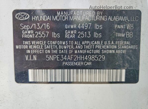 5NPE34AF2HH498529 2017 HYUNDAI SONATA White Vista del compartimento del motor