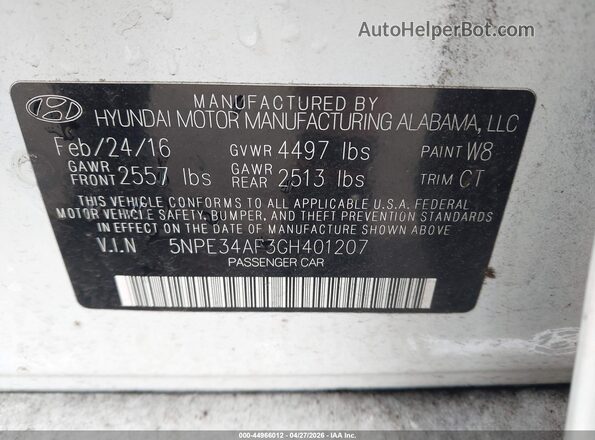 5NPE34AF3GH401207 2016 HYUNDAI SONATA White 