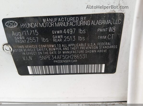 5NPE34AF5GH286531 2016 HYUNDAI SONATA White Շարժիչի բաժամունքի տեսք