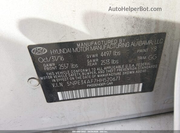 5NPE34AF7HH520671 2017 HYUNDAI SONATA Silver Engine compartment view