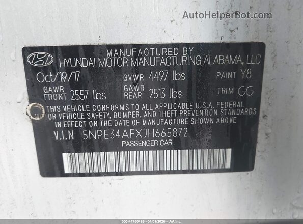 5NPE34AFXJH665872 2018 HYUNDAI SONATA Серебряный Вид подкапотного пространства