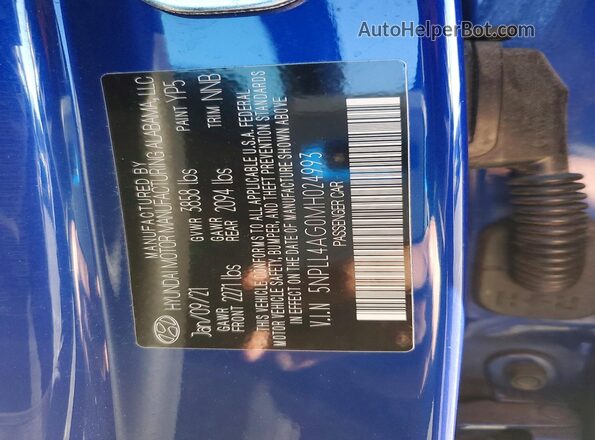 5NPLL4AG0MH024993 2021 HYUNDAI ELANTRA Blue Շարժիչի բաժամունքի տեսք