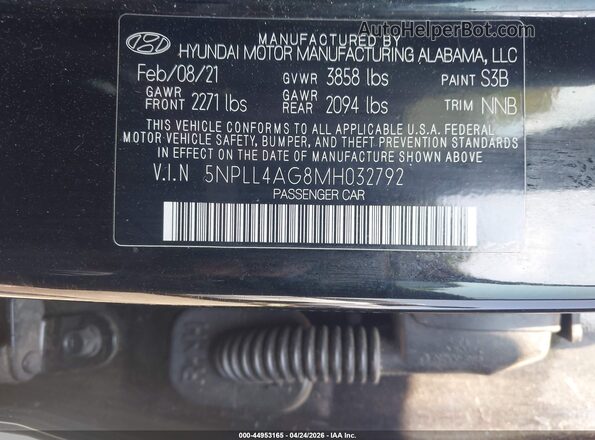 5NPLL4AG8MH032792 2021 HYUNDAI ELANTRA Black Engine compartment view