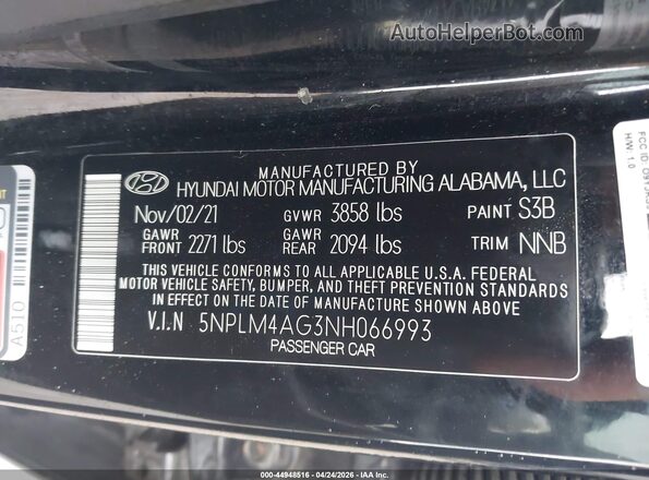 5NPLM4AG3NH066993 2022 HYUNDAI ELANTRA Black Շարժիչի բաժամունքի տեսք
