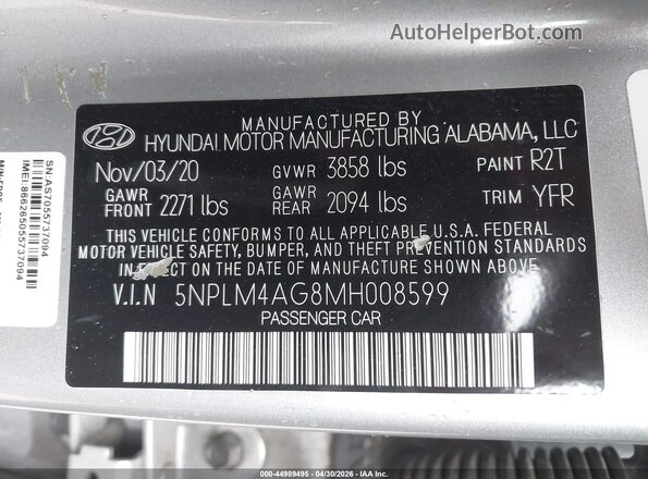 5NPLM4AG8MH008599 2021 HYUNDAI ELANTRA Silver ძრავის განყოფილების ხედი