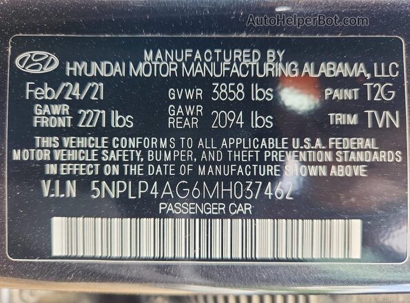 5NPLP4AG6MH037462 2021 HYUNDAI ELANTRA Charcoal Engine compartment view