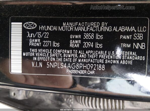 5NPLS4AG8PH092188 2023 HYUNDAI ELANTRA Black Vista del compartimento del motor