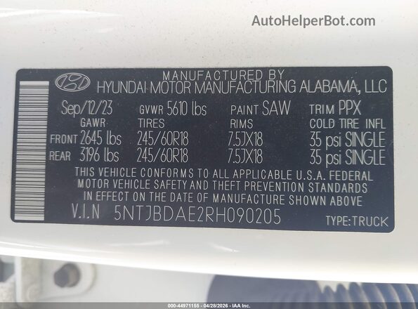 5NTJBDAE2RH090205 2024 HYUNDAI SANTA CRUZ Белый Вид подкапотного пространства