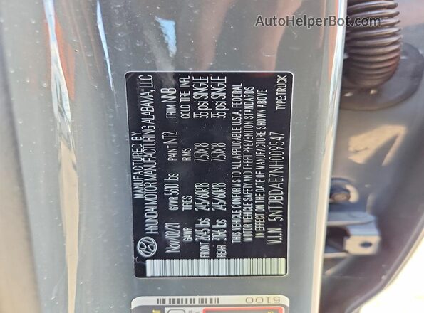 5NTJBDAE7NH009547 2022 HYUNDAI SANTA Gray Vista del compartimento del motor