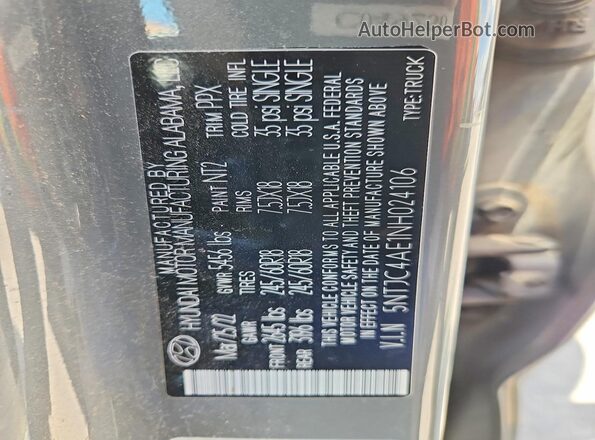 5NTJC4AE1NH024106 2022 HYUNDAI SANTA Серый Вид наклейки с VIN-кодом