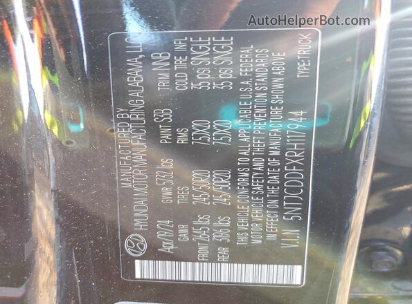 5NTJCDDFXRH117944 2024 HYUNDAI SANTA Black Вид підкапотного простору