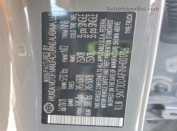 5NTJDDAF1NH001706 2022 HYUNDAI SANTA Угольный Вид наклейки с VIN-кодом
