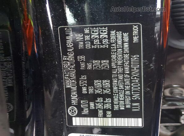 5NTJDDAFXNH011196 2022 HYUNDAI SANTA Black Vista del compartimento del motor