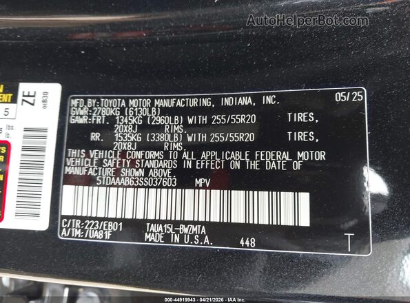 5TDAAAB63SS037603 2025 LEXUS TX 350 Black ძრავის განყოფილების ხედი