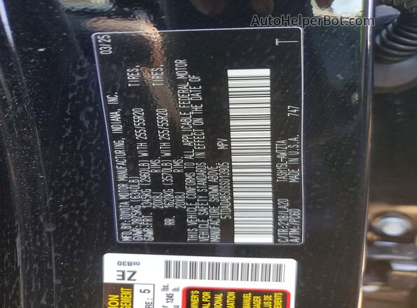 5TDADAB50SS013905 2025 TOYOTA HIGHLANDER HYBRID Black VIN sticker view
