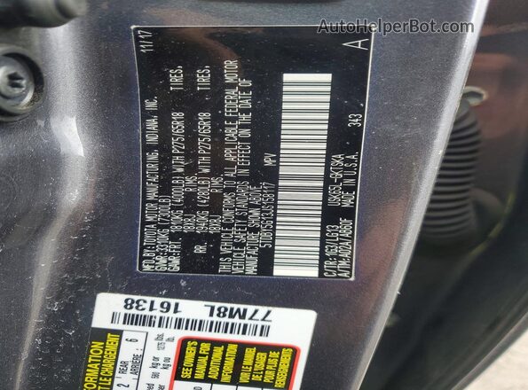 5TDBY5G13JS158117 2018 TOYOTA SEQUOIA Gray Vista de la etiqueta del VIN