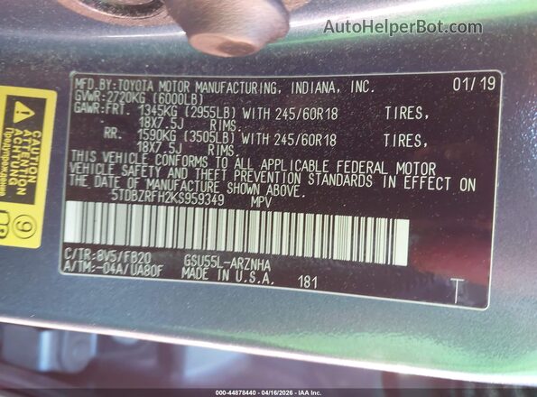 5TDBZRFH2KS959349 2019 TOYOTA LE Blue Engine compartment view