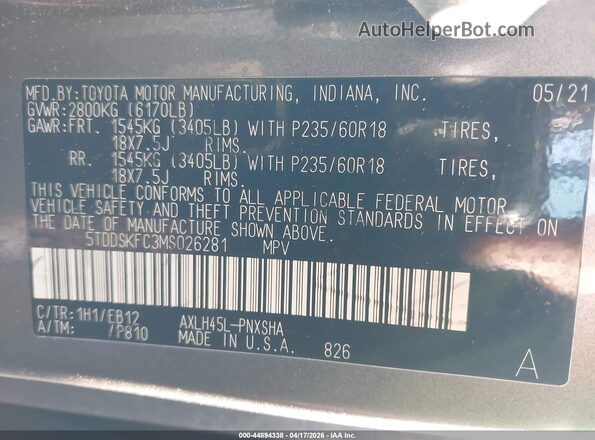 5TDDSKFC3MS026281 2021 TOYOTA SIENNA Gray ძრავის განყოფილების ხედი