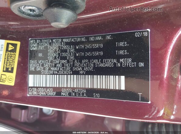 5TDDZRFH4JS838264 2018 TOYOTA LIMITED Red 