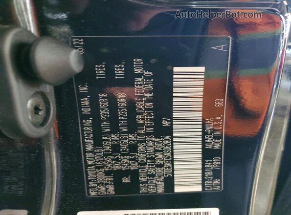5TDESKFC5NS062804 2022 TOYOTA SIENNA Black Vista de la etiqueta del VIN