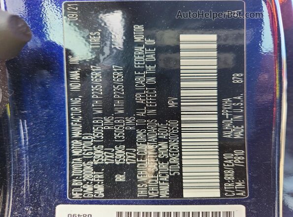 5TDJRKEC6NS076500 2022 TOYOTA LE Синий Панорамный вид салона 360°