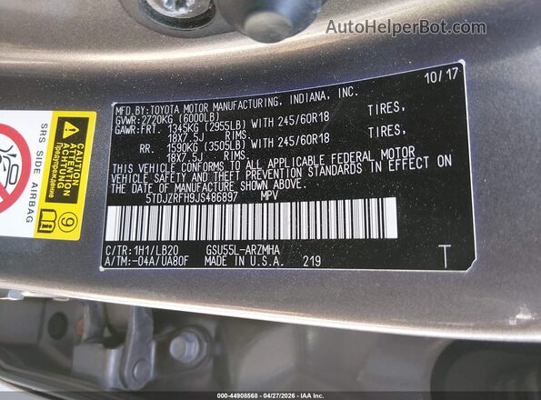5TDJZRFH9JS486897 2018 TOYOTA LE Gray Engine compartment view