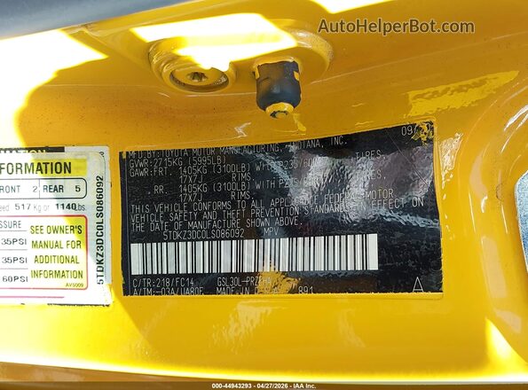 5TDKZ3DC0LS086092 2020 TOYOTA LE Yellow Engine compartment view
