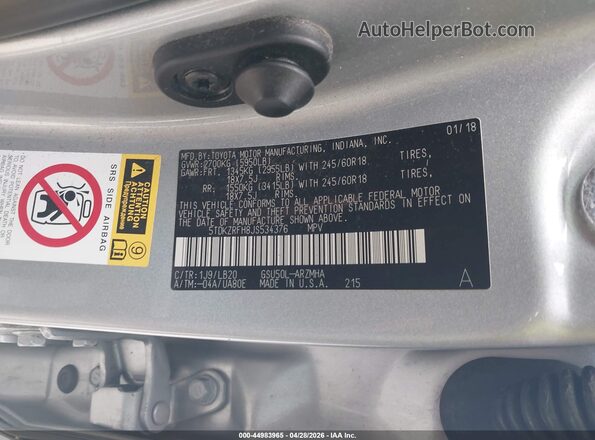 5TDKZRFH8JS534376 2018 TOYOTA LE Silver Engine compartment view
