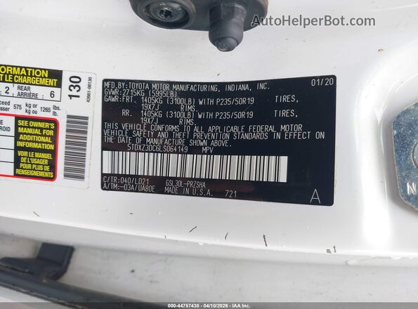 5TDXZ3DC6LS064149 2020 TOYOTA SIENNA White Engine compartment view