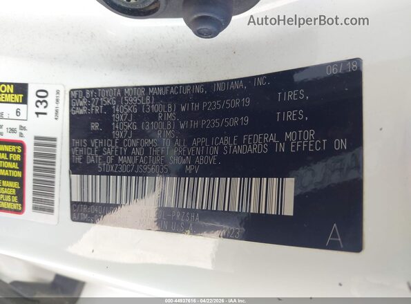 5TDXZ3DC7JS956035 2018 TOYOTA SIENNA Белый 