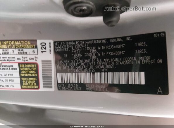 5TDYZ3DC2LS053735 2020 TOYOTA LE Silver Շարժիչի բաժամունքի տեսք
