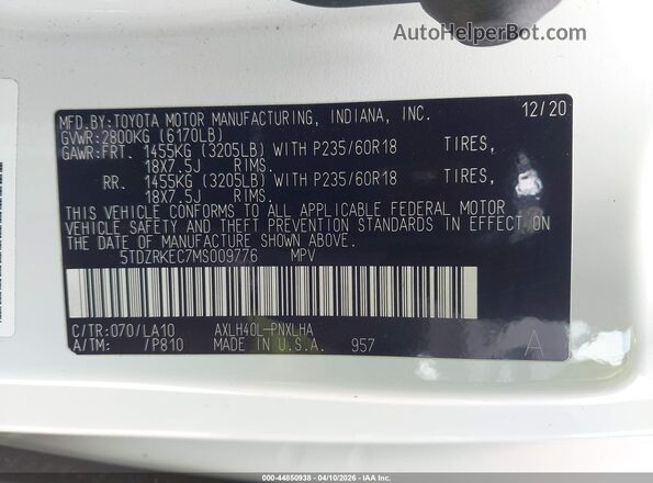 5TDZRKEC7MS009776 2021 TOYOTA LIMITED White Շարժիչի բաժամունքի տեսք