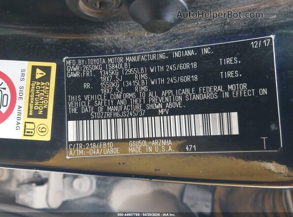 5TDZZRFH6JS245737 2018 TOYOTA LE Black Engine compartment view