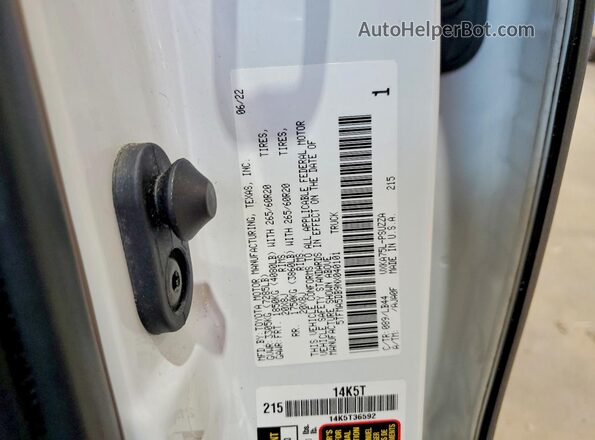 5TFMA5DB9NX040101 2022 TOYOTA TUNDRA Белый Вид наклейки с VIN-кодом