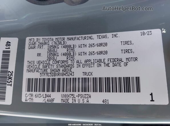 5TFMC5DBXRX045243 2024 TOYOTA TUNDRA HYBRID Teal Շարժիչի բաժամունքի տեսք