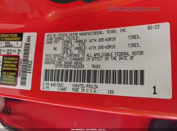 5TFPC5DB3PX022820 2023 TOYOTA TUNDRA HYBRID Orange Вид підкапотного простору