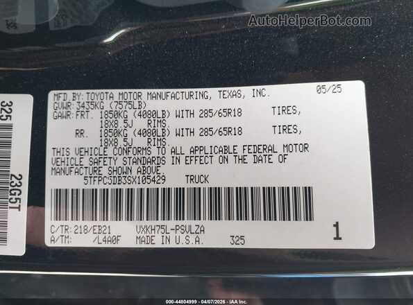 5TFPC5DB3SX105429 2025 TOYOTA TUNDRA HYBRID Черный Вид подкапотного пространства