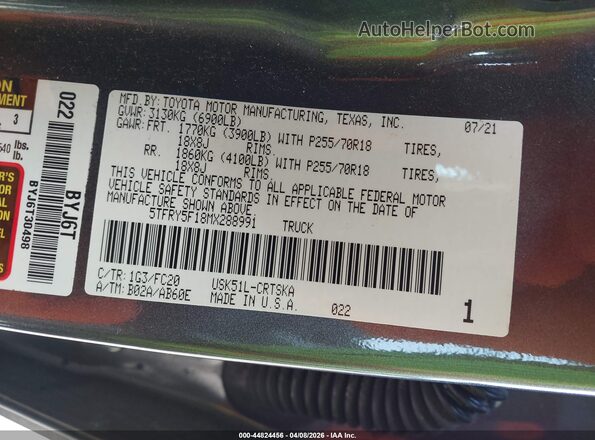 5TFRY5F18MX288991 2021 TOYOTA TUNDRA Black Widok komory silnika