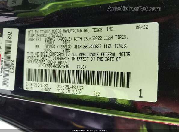 5TFVC5DB4NX004640 2022 TOYOTA TUNDRA HYBRID Black 