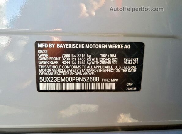 5UX23EM00P9N52688 2023 BMW X7 Серый Вид наклейки с VIN-кодом