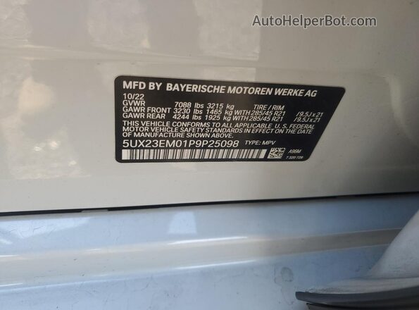 5UX23EM01P9P25098 2023 BMW X7 Белый Вид наклейки с VIN-кодом
