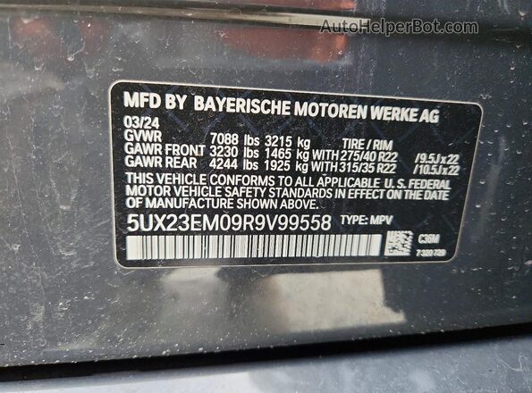 5UX23EM09R9V99558 2024 BMW X7 Серый Вид наклейки с VIN-кодом