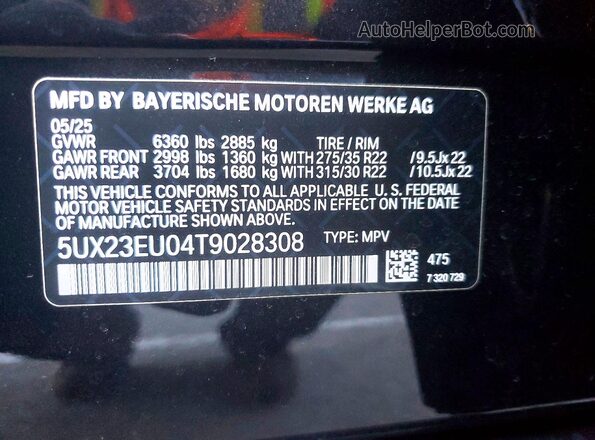 5UX23EU04T9028308 2026 BMW X5 Black Vista del compartimento del motor
