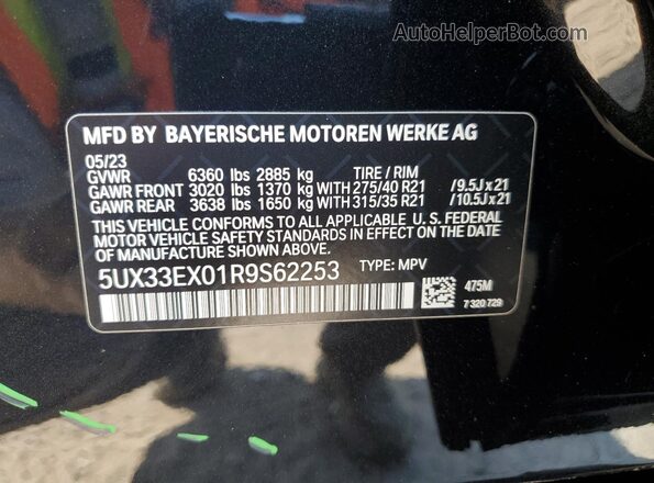 5UX33EX01R9S62253 2024 BMW X6 Black VIN կոդի պիտակի տեսք