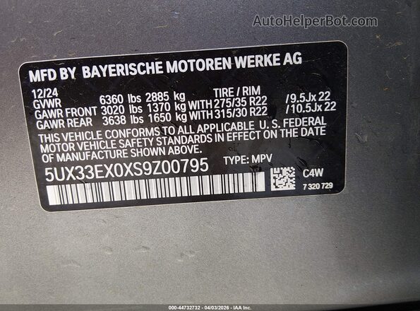 5UX33EX0XS9Z00795 2025 BMW X6 Gray Vista del compartimento del motor