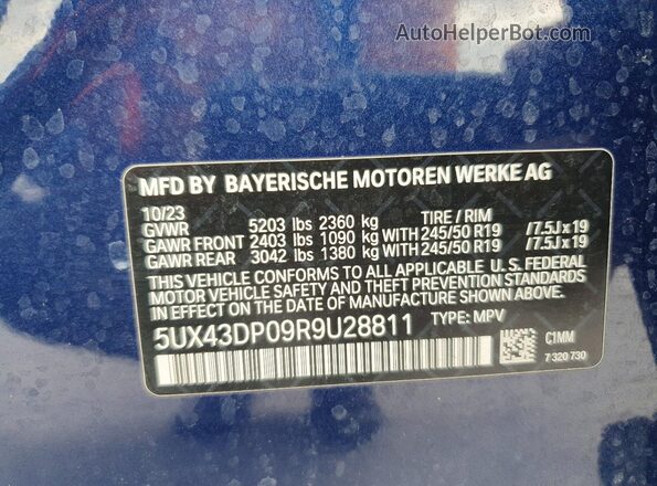 5UX43DP09R9U28811 2024 BMW X3 Blue Սալոնի 360 աստիճան տեսք