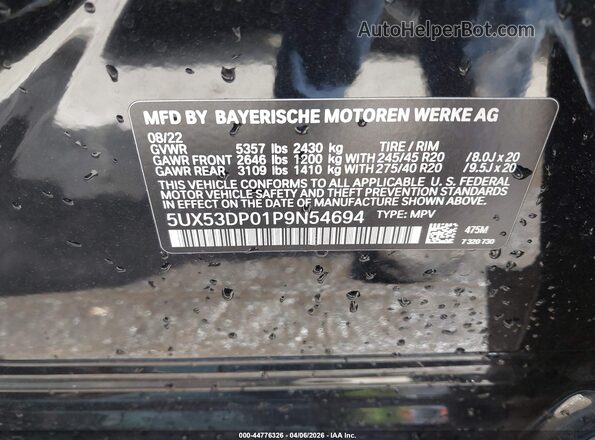 5UX53DP01P9N54694 2023 BMW X3 Black Շարժիչի բաժամունքի տեսք