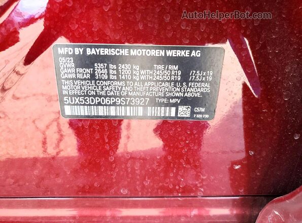 5UX53DP06P9S73927 2023 BMW X3 Maroon 